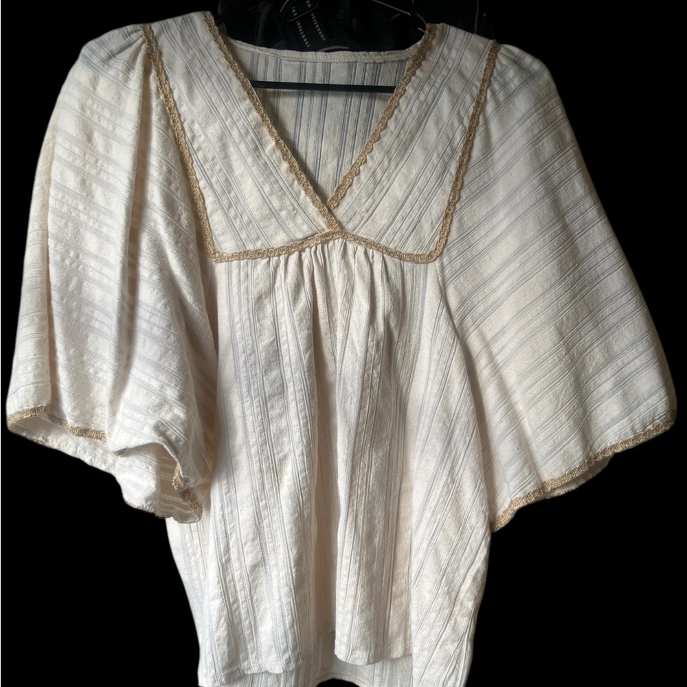 Vintage 70s Cream Blouse with Lace Trim